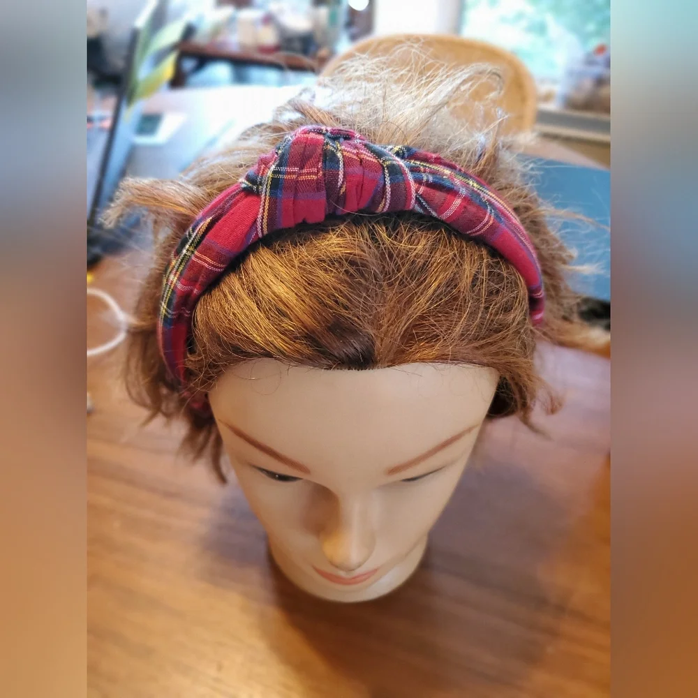 Plaid Knotted Headband - Red Tartan Fabric Fashion Hair Accessory